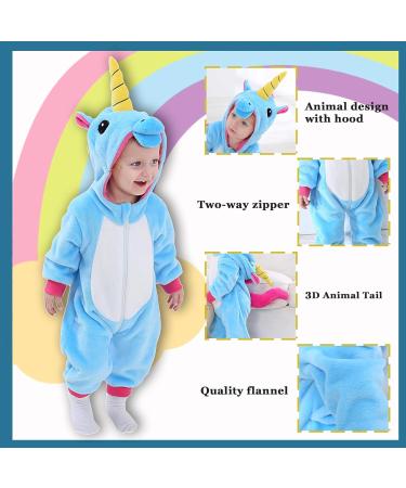 Doladola Baby Unicorn Romper | Flannel Animal Hooded Jumpsuit for Toddlers, Blue | Ages 2.5-3.5 Years - Buy Online on SooperMarket.com