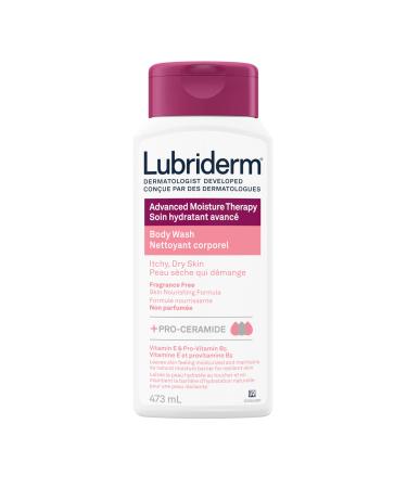 Lubriderm Advanced Moisture Therapy Body Wash Unscented Nourishing Cleanser with Pro-Ceramide Vitamin E & Pro-Vitamin B5 Gently Cleanses Itchy Dry Skin Fragrance Free Hypoallergenic 473mL