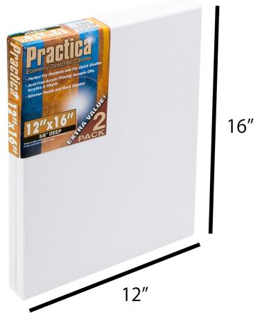 Practica Economy Stretched Cotton Canvas 12x16 - 2-Pack - Acid-Free Acrylic Primed for Acrylics, Pastels, Graphite & More - Buy Online on SooperMarket.com