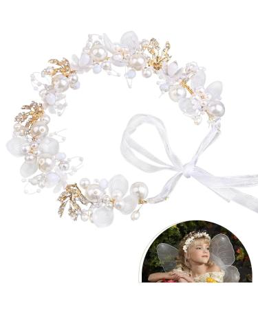 TONAUP Bridal Headband Pearl Flower Headbands for Girl White Eucharist Headpiece Head Vines for Weddings Parties Special Occasions