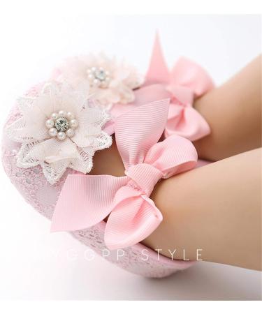 Cute Baby Girl Flower Shoes + Headband Set | Non-Slip Soft Toddler Shoes for Special Occasions | Christening and Wedding Party Shoes | 6-12 Months | Color Pink - Buy Online on SooperMarket.com