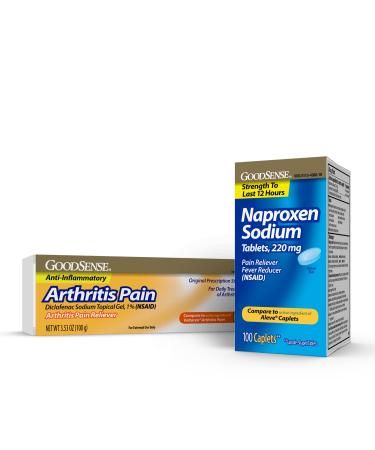 Good Sense Naproxen Sodium Tablets 220 mg and GoodSense Arthritis Pain Relieving Gel, Diclofenac Sodium Topical Gel, 1 Percent Naproxen Sodium Caplets