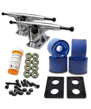 Yocaher Longboard Skateboard Trucks Wheels Combo Set 71mm Wheels + 7"/180mm Heavy Duty Aluminum Polished Trucks, Bearing, Riser Pad, and Skateboard Longboard Cruiser Hardware Blue