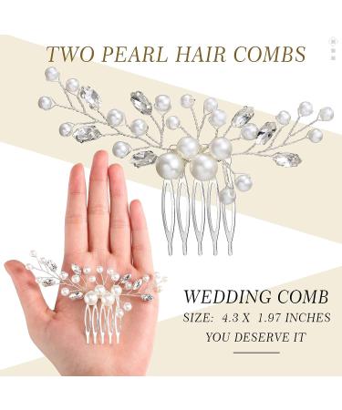 Wedding Pearl Crystal Headpiece Comb Set - Bridal Hair Accessories with Rhinestone Accents - Buy Online on SooperMarket.com