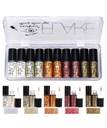Lucoss Glitter Liquid Eyeliner Eye Shadow Makeup Kit Long Lasting Waterproof Sparkling Eyeshadow Liquid Metallic Eye Glitter Makeup