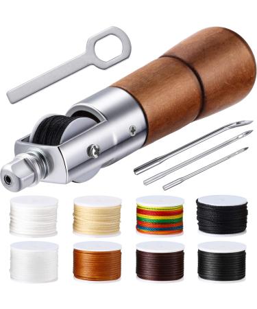 12 Pieces Leather Sewing Awl Kit Hand Stitcher with Craft Accessories Set  Hand Awl Tool  3 Sizes Needles and 8 Colors Replacement Spools of Thread  Stitching Awl Tool Kit for Leather Fabric Supplies