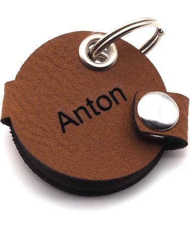 Customizable Brown Dog Pocket with Push Button Engraving - Round Pear Design | Synthetic Leather | Double-Sided Engraving | 30mm Diameter | Perfect for Pet Lovers - Buy Online on SooperMarket.com