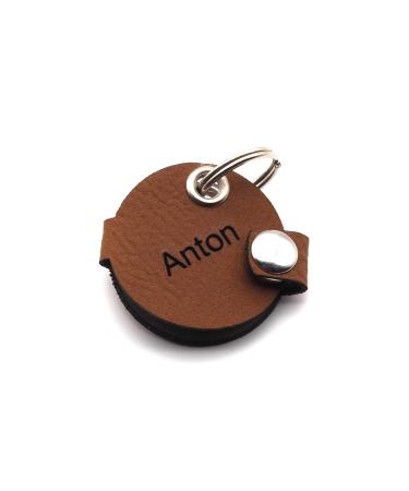 Copter farm dog brand bag for dogs on the collar |With engraving push button |Art leather real leather |Dog brand |individually engraved on both sides (brown round) brown round