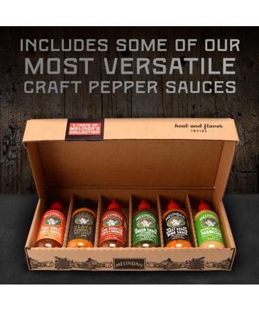 Melinda's Craft Pepper Sauce Gift Set - Black Truffle, Thai Sweet Chili, Roasted Garlic & Habanero, Ghost Pepper, Spicy Garlic Parmesan - 12 oz, 6 Pack - Buy Online on SooperMarket.com