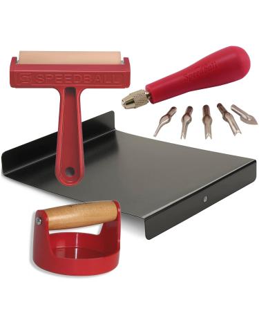 Speedball Block Printing Tool Kit  Includes Bench Hook Inking Plate  Brayer  Lino Cutters Carving Tools  and Baren