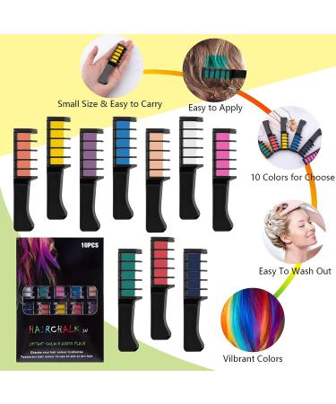 Washable Hair Chalk Comb - 10 Colors Professional Hair Color Dyeing Tool for Party Cosplay - Perfect DIY Gift for Girls Ages 5-11 - Buy Online on SooperMarket.com
