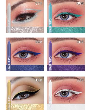Joyeee 12 Colored Glitter Eyeliner Pencil Set Eye Liner Pen Brown Blue Red White Green Glitter Black Eyeliner Eyeshadow Waterproof Smudgeproof Long Lasting Gel Eyeliner Make Up for Girl Women Gift #042 - Buy Online on SooperMarket.com