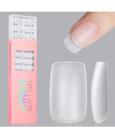 AILLSA Square Nails Tips - 240 Pcs Upgraded Matte Soft Gel Nail Tips No Filed Pre-shaped Full Cover Acrylic Clear Fake Gelly Nail Tips for Soak Off Nail Extension 15 Sizes Short Square 240PCS