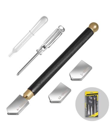 Glass Cutter Tool Set 2mm-20mm Pencil Style Oil Feed Carbide Tip with 2 Bonus Blades and Screwdriver
