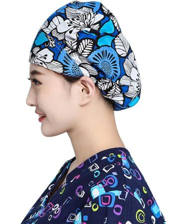 Printed Cotton Bouffant Turban Working Cap - Adjustable Scrub Hat for Hair Cover - Buy Online on SooperMarket.com
