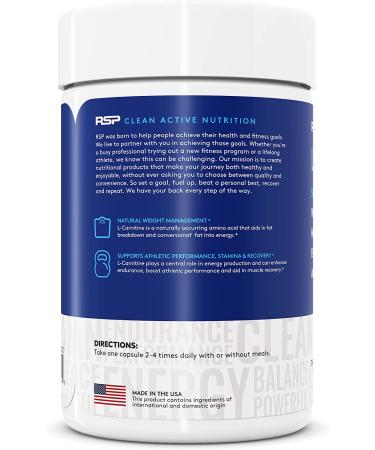 RSP L-Carnitine 500mg Weight Loss Supplement - Non-Stimulant Metabolism Booster for Men and Women - Amino Acid Workout Diet Pills - 120 Capsules - Buy Online on SooperMarket.com
