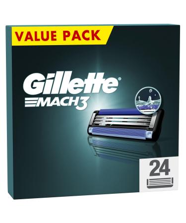 Gillette Mach3 razor blades men 24 pieces of razor blades refill packs stronger than steel blades improved Lubrastrip 24 pieces (1 Pack)