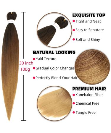 Xusuperb 30-Inch Ombre Braiding Hair Extensions - Pre-Stretched Kanekalon Soft Knotless Yaki Texture 3 Packs (T1B/30/27#) for Easy Braids - Buy Online on SooperMarket.com