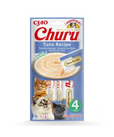 Inaba Churu Puree - Cat delicacies to feed from the hand - Delicious cat snacks for licking - treats in handy portions with tuna - 1 pack 4x14g cat food tuna 56 g (1 Pack)
