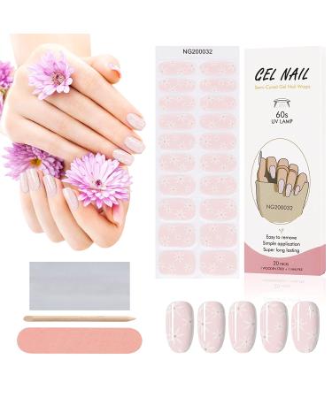 Kalolary 20PCS Semi Cured Gel Nail Polish Strips Adhesive Full Wrap Gel Nail Art Sticker Waterproof Gel Nail Wrap Stickers with Nail File and Stick UV/LED Lamp Required Pink