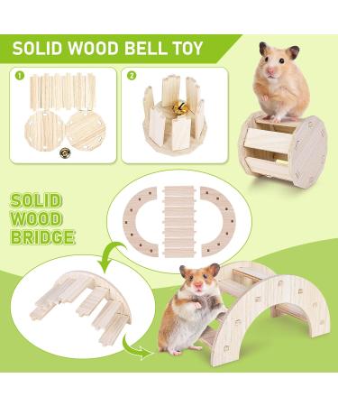 Byzesty Wooden Hamster House - 7 Piece DIY Toy & Accessories for Guinea Pigs Dwarf Hamsters Chinchillas | Fun Roller Bridge Rocker & Swing - Buy Online on SooperMarket.com