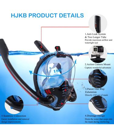 Full Face Snorkel Mask with Anti-Fog Wipes | 180 Panoramic HD View | Anti-Leak Dry Top Set for Snorkeling | Adults & Kids | Black & Blue | Large-X-Large - Buy Online on SooperMarket.com