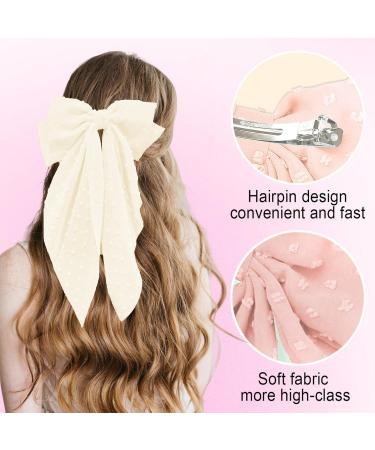 Ruzister 2 Pieces Large Hair Bows for Women Hair Bands Oversized Long Tail Cute Aesthetic Hair Accessories Large Hair Clips for Women Beige/Light Pink - Buy Online on SooperMarket.com