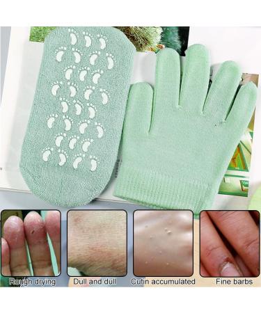 Moisturizing Gel Socks & Gloves Set for Cracked Feet Repair | Reusable Spa Foot Care - Green - Buy Online on SooperMarket.com