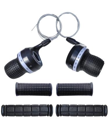 1 Pair Bicycle Twist Grip Gear Shifters 3X7 Speed DIP Compatible for Shimano Brand Bike and 1 Pair Non-Slip Rubber Bike Handle Bar Grip