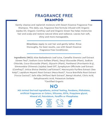 Desert Essence Organic Fragrance Free Shampoo - 2 Pack, 8 fl oz - Pure Unscented with Aloe Vera and Jojoba Oil - Soothes Sensitive Scalp, Nourishing Formula - No Parabens - Buy Online on SooperMarket.com