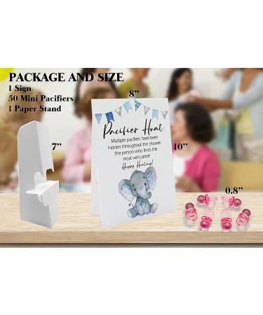 Elephant Baby Pacifier Hunt Gender Reveal Game Set - 8x10 Sign with 50 Mini Acrylic Pacifiers for Baby Shower Activities - Fun Games for Adults and Kids - Boy Baby Shower Games (BPH07) - Buy Online on SooperMarket.com