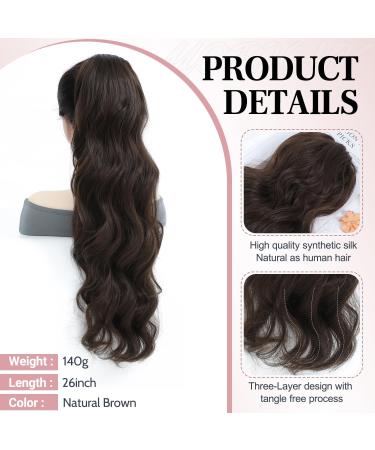 MORICHY Ponytail Extension 26Inch Long Wavy Drawstring Ponytail Synthetic Curly Pony Tails Fake Hair Natural Brown Ponytail Hair Extension for Women (Natural Brown) 26Inch Natural Brown - Buy Online on SooperMarket.com