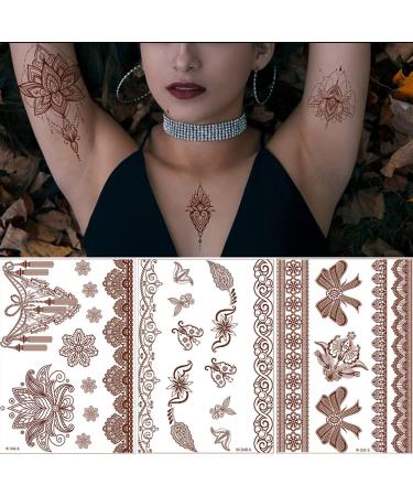 Brown Henna Temporary Tattoo Stickers - Waterproof Lace Designs for Women - Festive Party Favors - 5 Sheets - Buy Online on SooperMarket.com