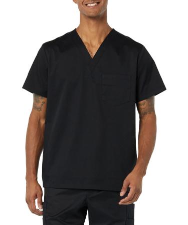 Amazon Essentials Men's V-Neck Scrub Top with Pockets Medium Black