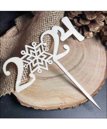 2024 Wooden Cake Topper | New Year's Eve Cake Decoration | Perfect for Celebrations - Buy Online on SooperMarket.com