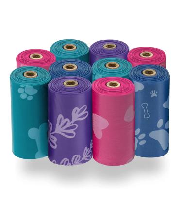 Best Pet Supplies Dog Poop Bags for Waste Refuse Cleanup, Doggy Roll Replacements for Outdoor Puppy Walking and Travel, Leak Proof and Tear Resistant, Thick Plastic - Assorted Colors, 150 Bags