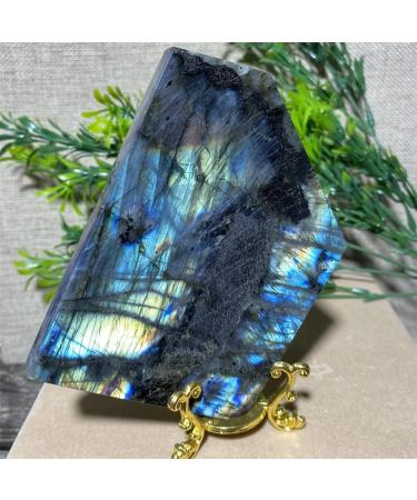 Crystal Hole Natural Sphere Blue Light Labradorite Slab Stone Natural Slice Crystal Yellow Feng Shui Minerals Ornaments Home Decoration 1pc Crystal Hole 320-350g - Buy Online on SooperMarket.com