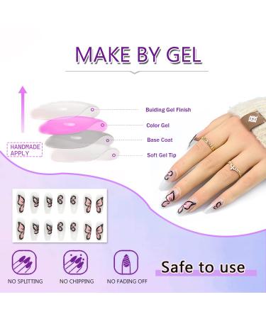 24Pcs Pink Butterfly Press on Nails - Exquisite Design Full Cover Acrylic Nails for Women - Spring Nail Art Decorations - Buy Online on SooperMarket.com
