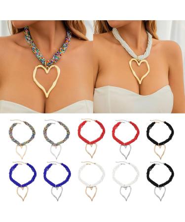 Shop Oralgo's Fashionable Multi-Layered Pearl Choker Necklace with Large Metal Heart - Gold & White Statement Jewelry for Collarbone Style - International Shipping Available - Buy Online on SooperMarket.com