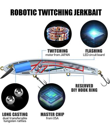 TRUSCEND Electronic Twitching Jerkbait LED Robotic Minnow Fishing Lure - USB Rechargeable - Slow Sinking Bass Lures - BlueGreen - Ideal for Freshwater, Saltwater, Ice, and Night Fishing - Buy Online on SooperMarket.com