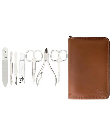 Chali 7-Piece Nail Set - Stainless Steel Manicure/Pedicure Kit with Case Nail Scissors Clippers & Glass File | International Shipping - Buy Online on SooperMarket.com