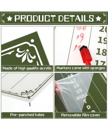 Acrylic Dart Scoreboard Set | 2 Pcs | White and Green | Dry Erase | Cricket and 01 Dart Games | Includes 4 Markers | 15 x 7.8 Inches - Buy Online on SooperMarket.com