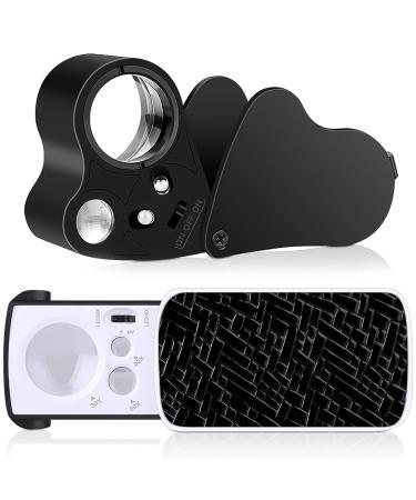 2 Pack Illuminated Jewelers Loupe 30X 60X 90X Portable Eye Loupe Magnifier Lighted Magnifying Glass with Bright LED Light for Jewelry Coins Gems Stamps Watches Rocks Black