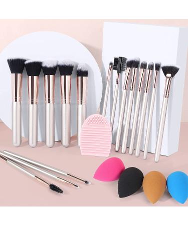 MAANGE 16 Pcs Professional Makeup Brushes Set with Sponges and Cleaner - Champagne Gold - Buy Online on SooperMarket.com