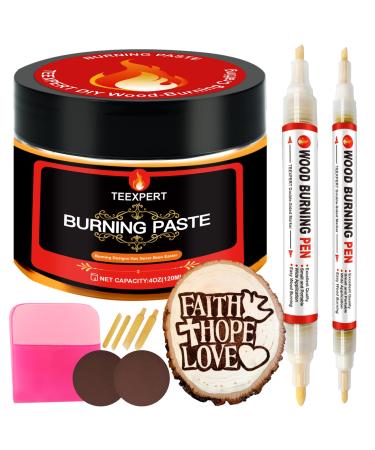 Teexpert Wood Burning Gel Pen Kit - 4OZ Wood Burning Paste,2 Scorch Pens Double-Sided, 4 Tips, Squeegee, Sandpaper for DIYHeat Sensitive Wood Burning Marker for Wood Crafts Suitable Artists Beginners Wood Burning Kit
