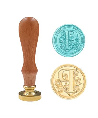 Medieval Traditional Initial Alphabet Wax Seal Stamp  Brass Head Wooden Handle Letter Stamps for Card/Envelope/Gift - (Letter P)