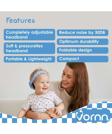 VORNN Silent Baby Ear Defenders - Noise Reduction Earmuffs for Kids 0-36 months - Adjustable Headband - UK Design (Blue) - Buy Online on SooperMarket.com