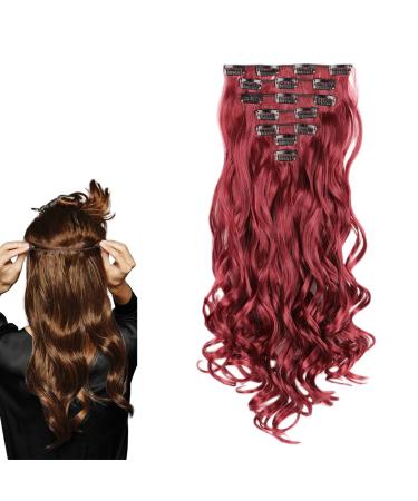 prinfantasy Clip In Extensions Hair Extension Hairpiece Voluminous Wavy Intense Red Hair Extensions MW101 GBMW101 22 inch