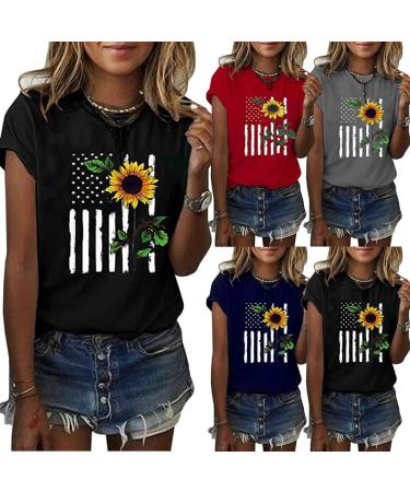 Women's Sunflower Graphic T-Shirt | Plus Size Loose Fit Blouse | Short Sleeve Casual Tee | Workout Shirt - Blue, X-Large - Buy Online on SooperMarket.com