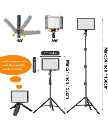 EMART LED Video Light with Adjustable Tripod Stand - 11 Brightness/4 Color Filters, Dimmable Photography Lighting for Studio Shooting - USB Portable Fill Light (54inch) - Buy Online on SooperMarket.com
